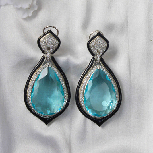 Aqua Crystal and Zircon Earrings with Enamel BordersStudio6Jewels