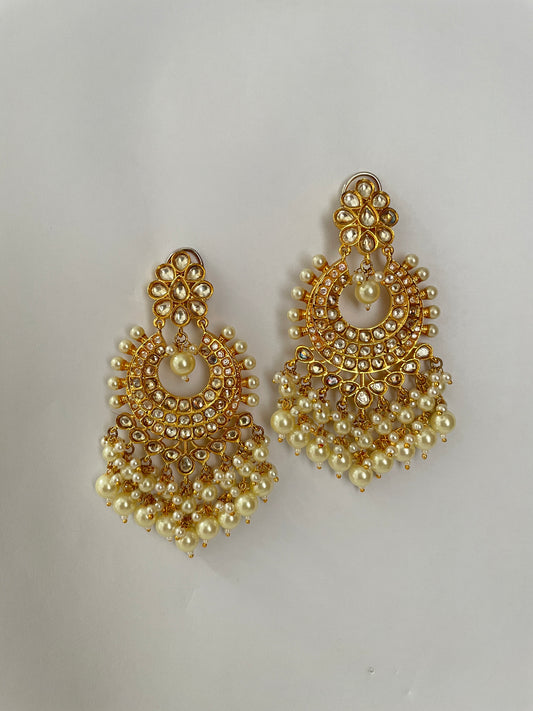 Gold Finish Kundan Chaandbaalis with Pearls