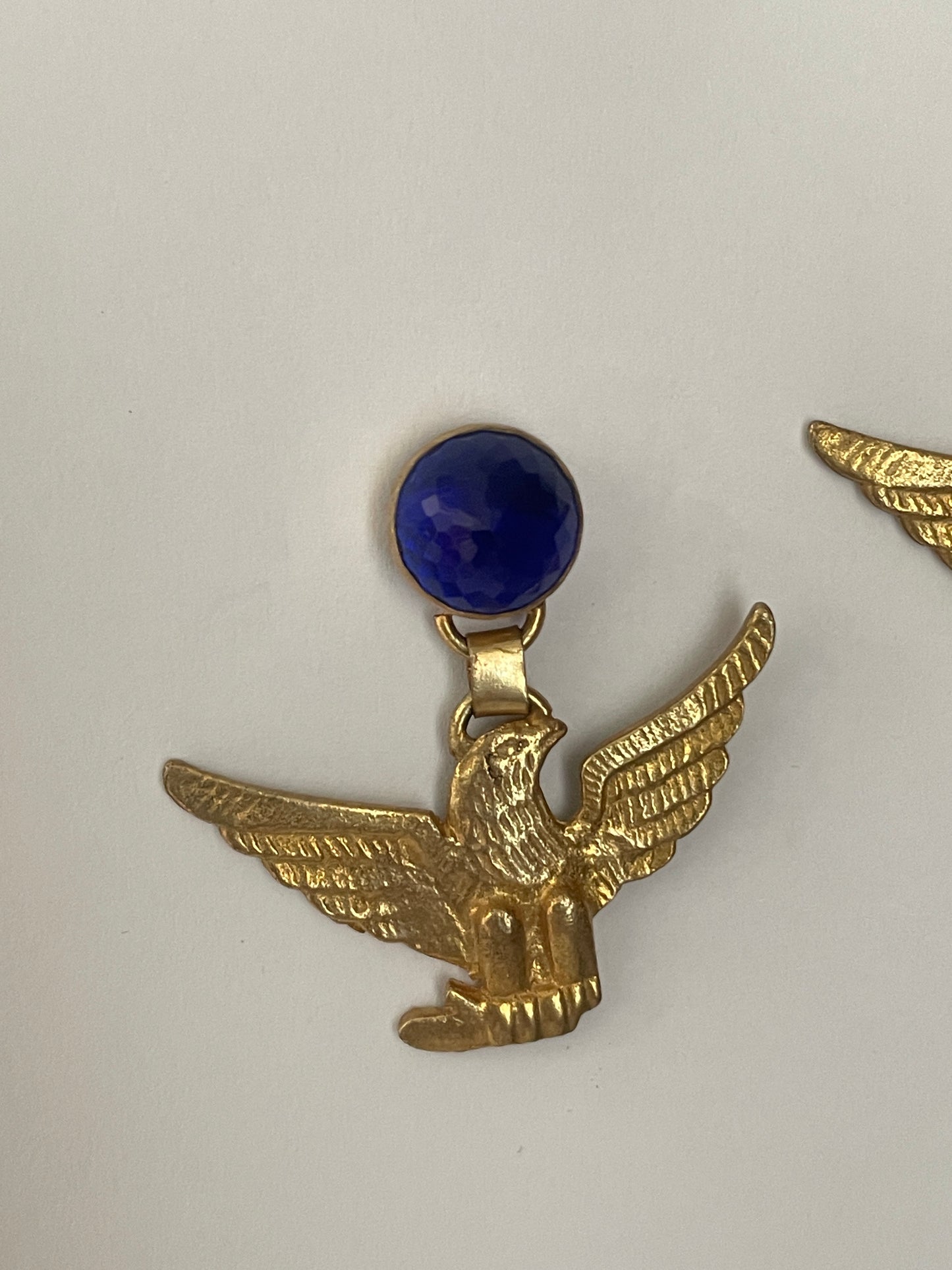 Gold Finish Eagle Earrings with Blue Stone