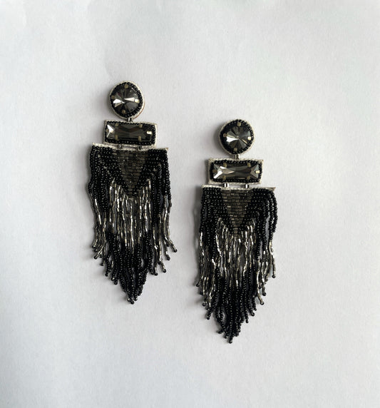 Black Beaded Tassel Boohoo Earrings