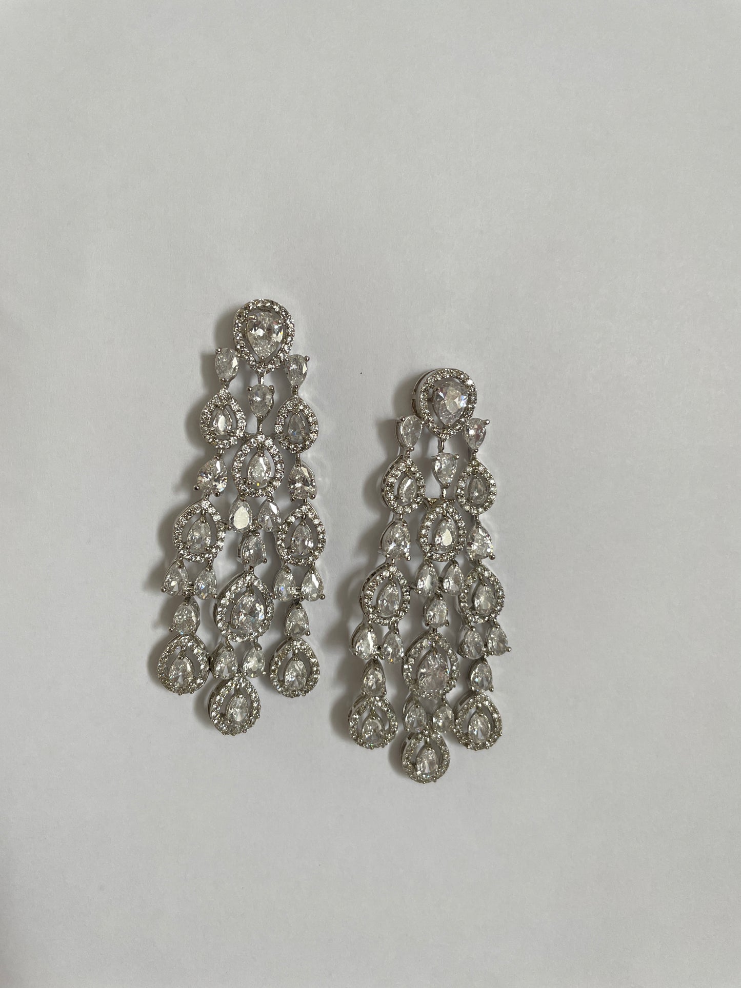 White Finish Chandelier Zircon Earrings