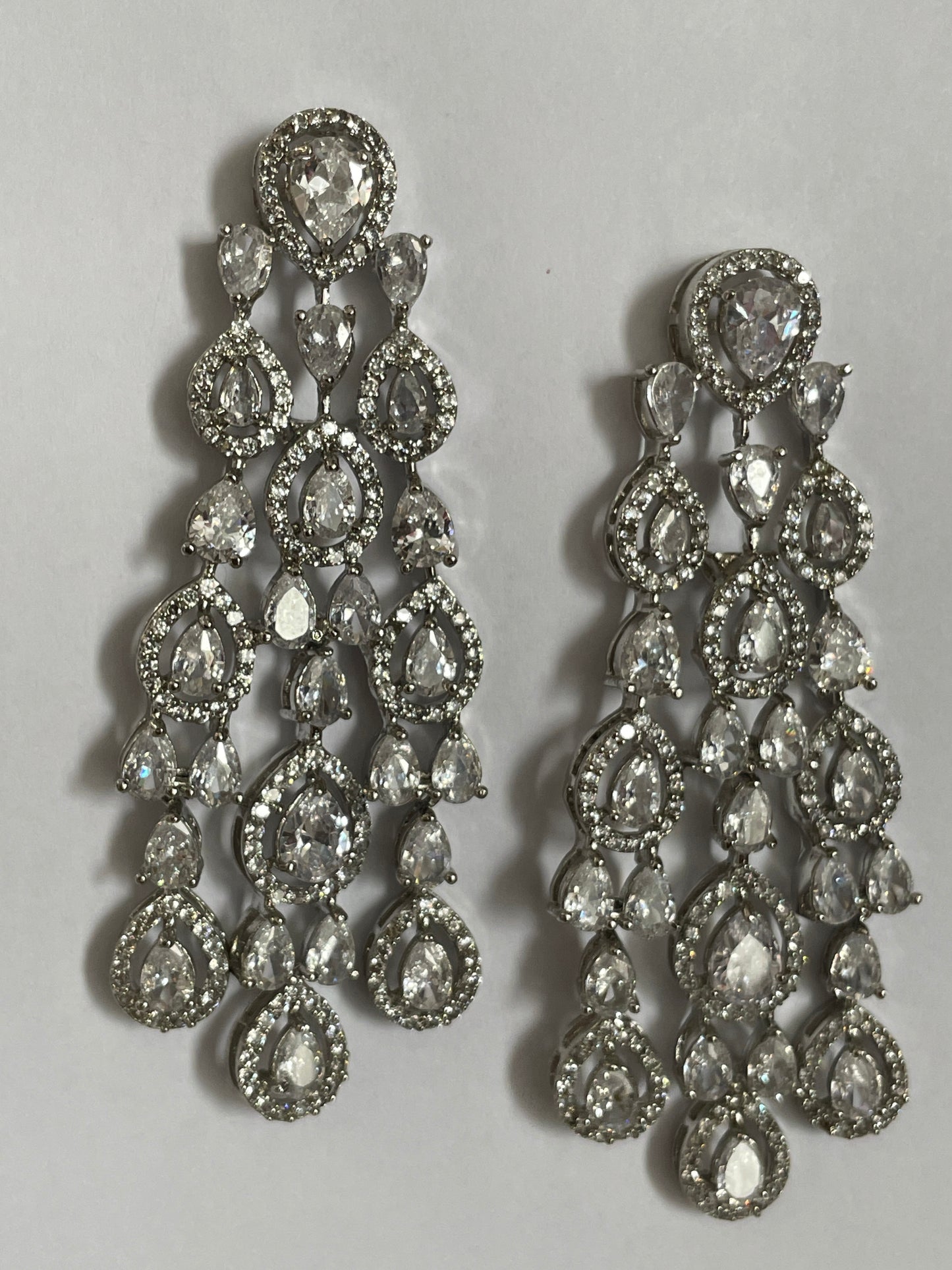 White Finish Chandelier Zircon Earrings