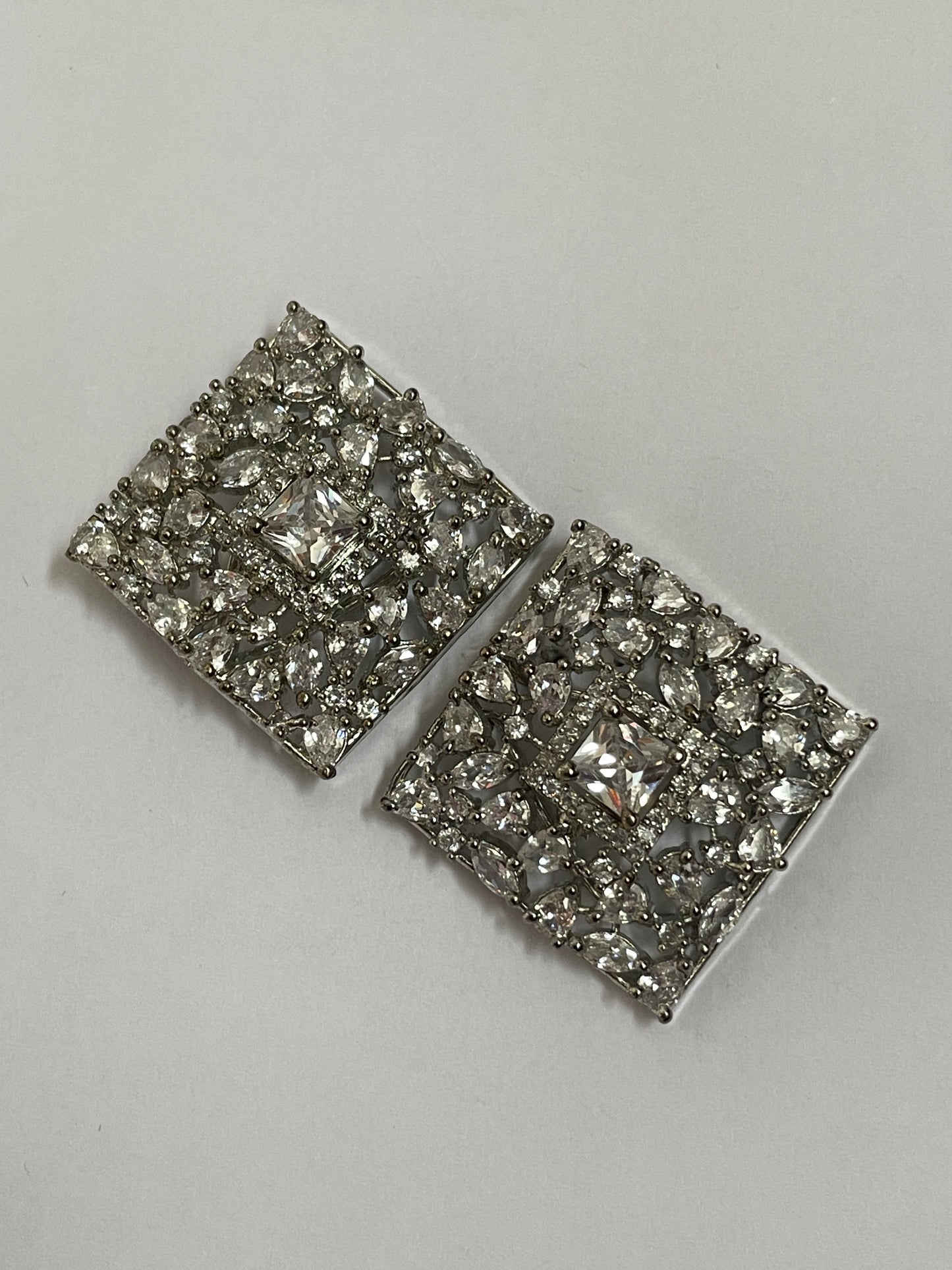 Square Studs with Fancy Cut Zircon Accents