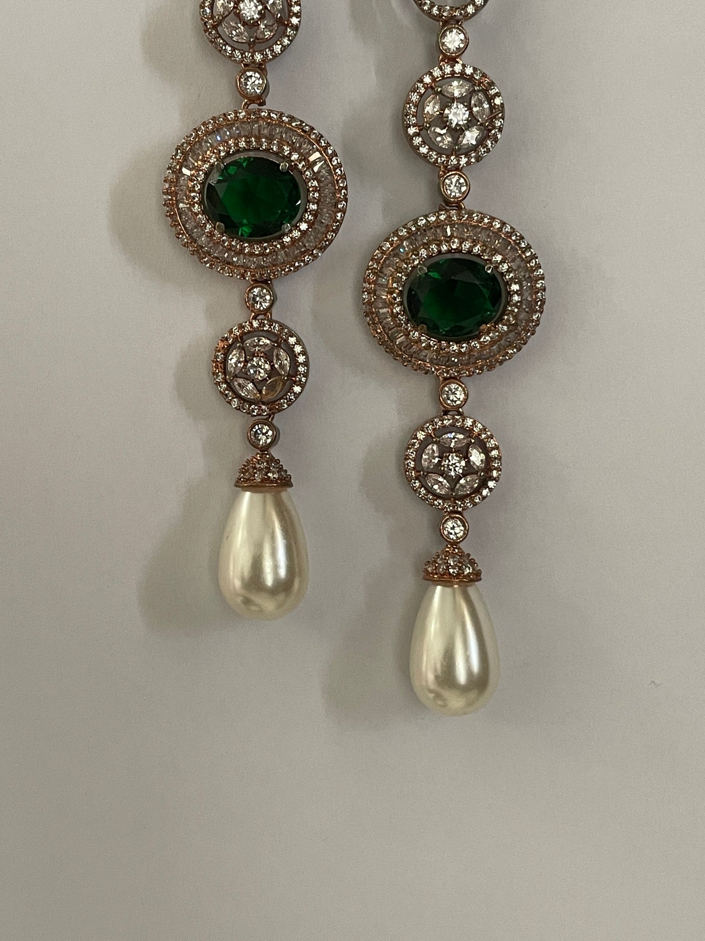 White Finish Zircon Danglers with Stone Accent and Pearl Drop