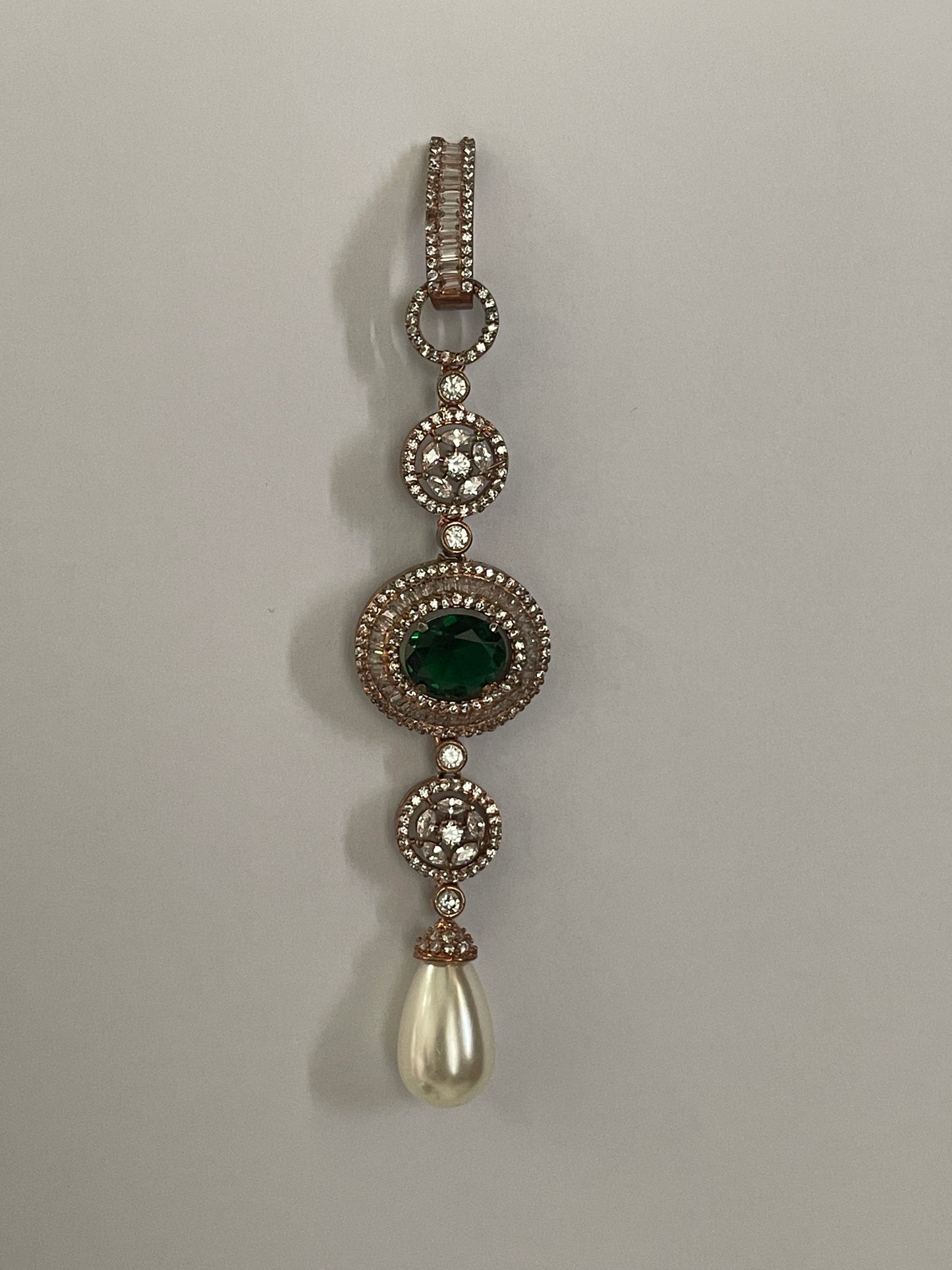 White Finish Zircon Danglers with Stone Accent and Pearl Drop