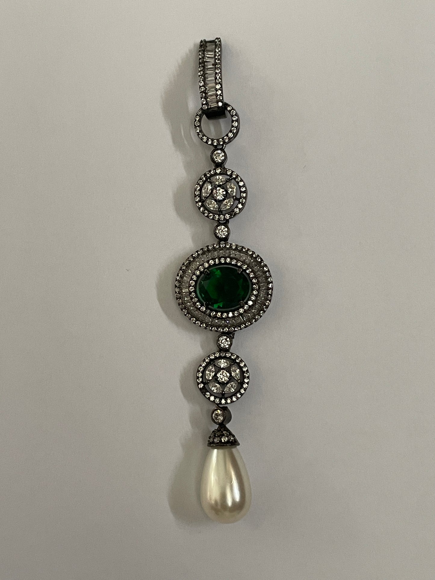 White Finish Zircon Danglers with Stone Accent and Pearl Drop