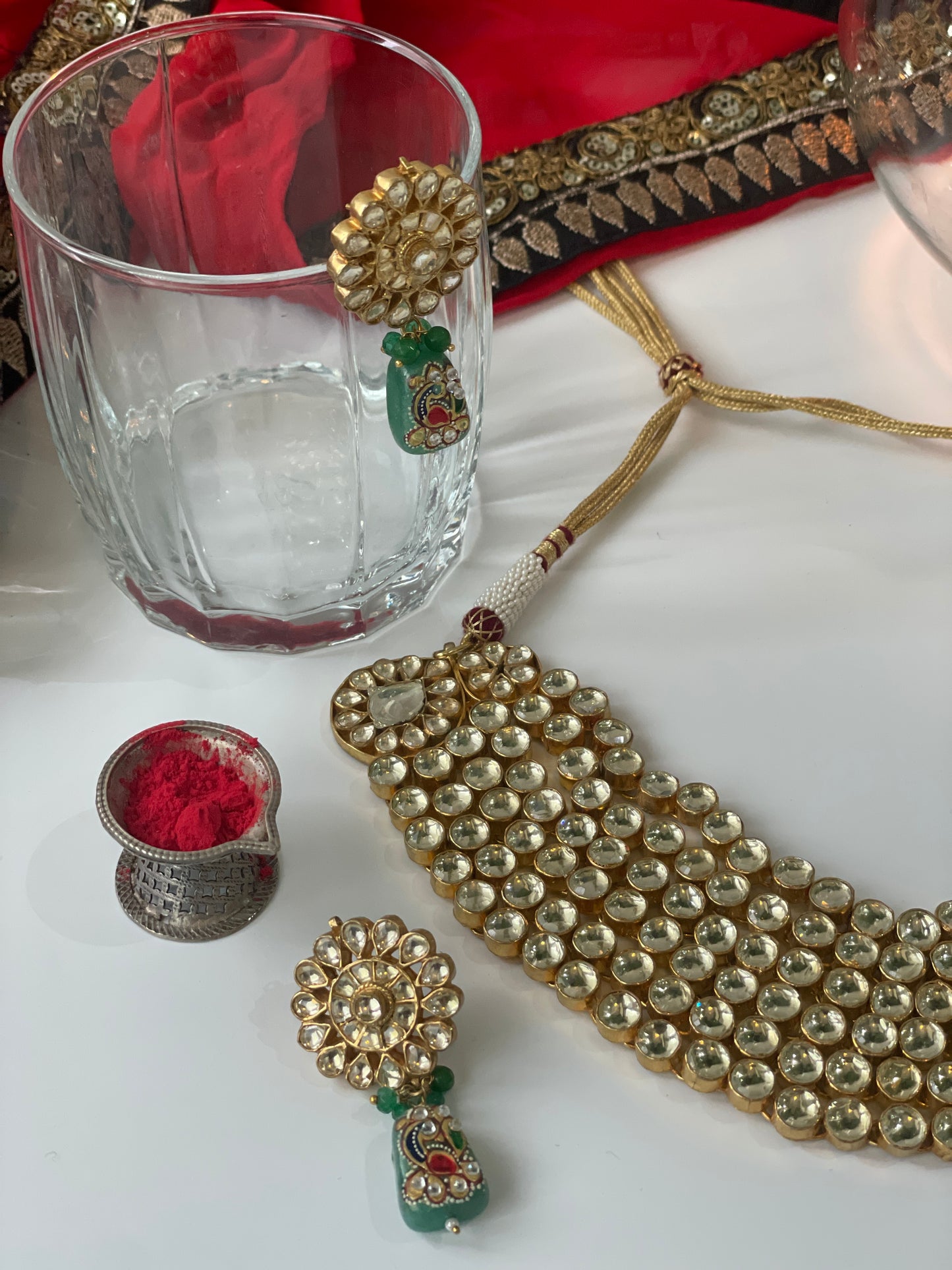 Gold Finish Kundan Necklace Set with Painted Bead