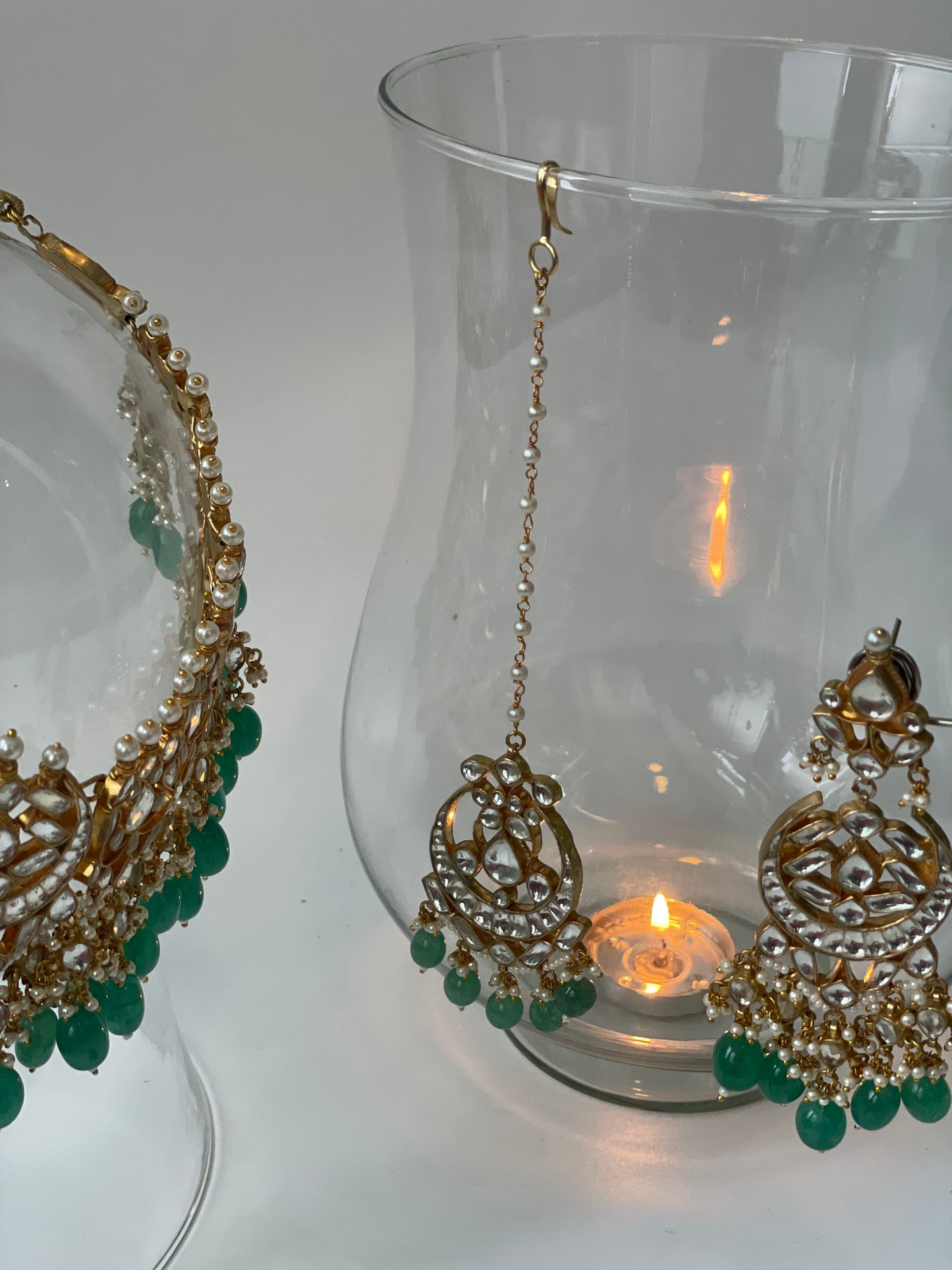 Pacchi Kundan Necklace Set with Green Beads