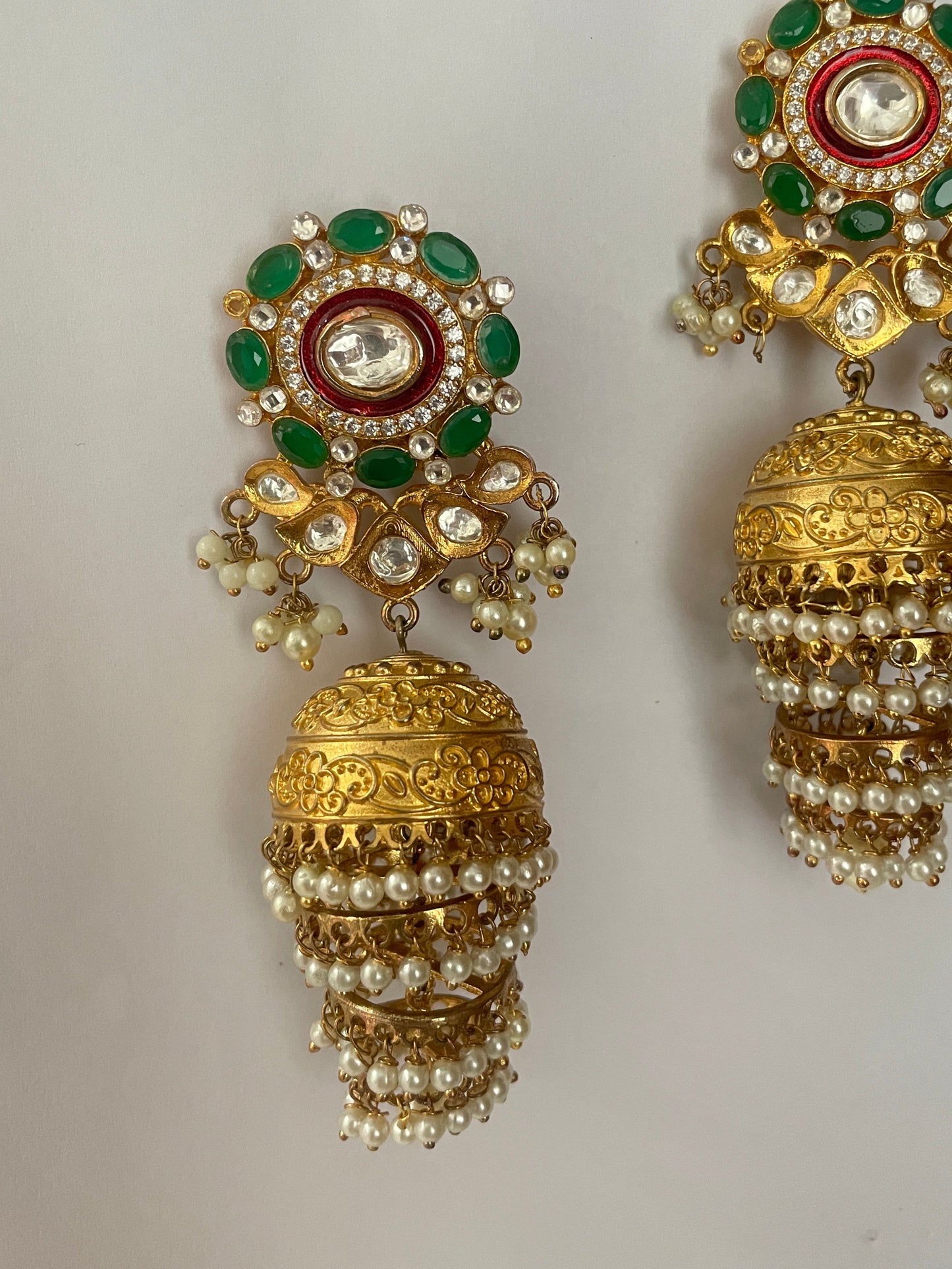 Gold Finish Studded Kundan Jhumkas