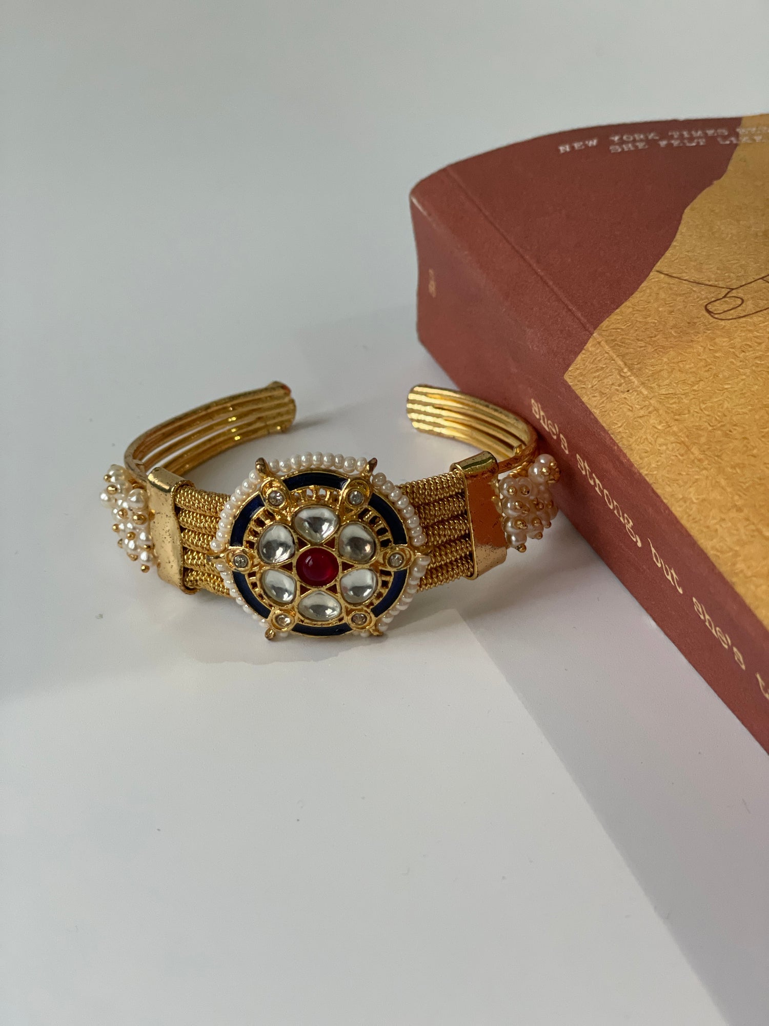 Gold Finish Kundan Cuff BraceletStudio6Jewels