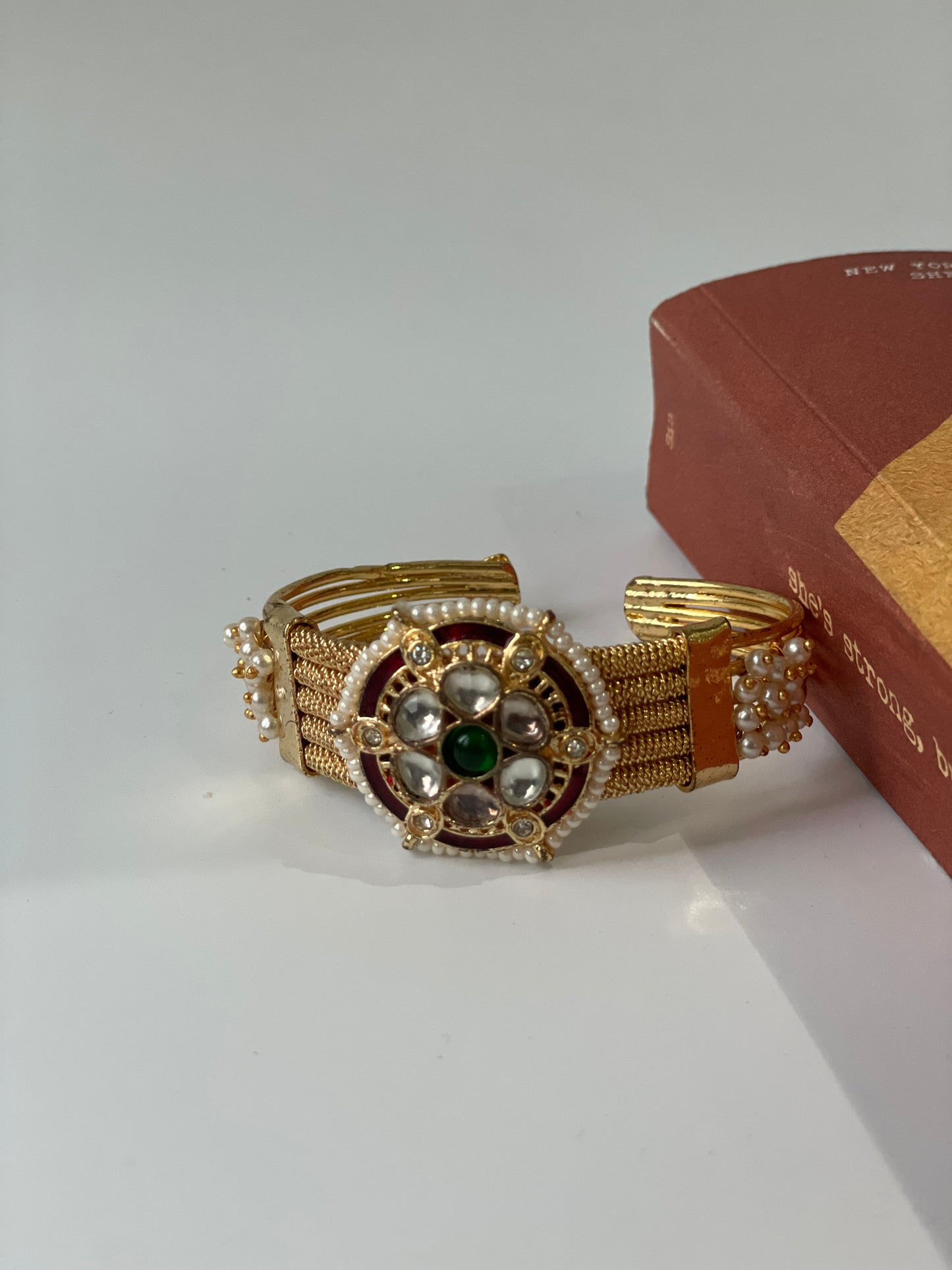 Gold Finish Kundan Cuff Bracelet