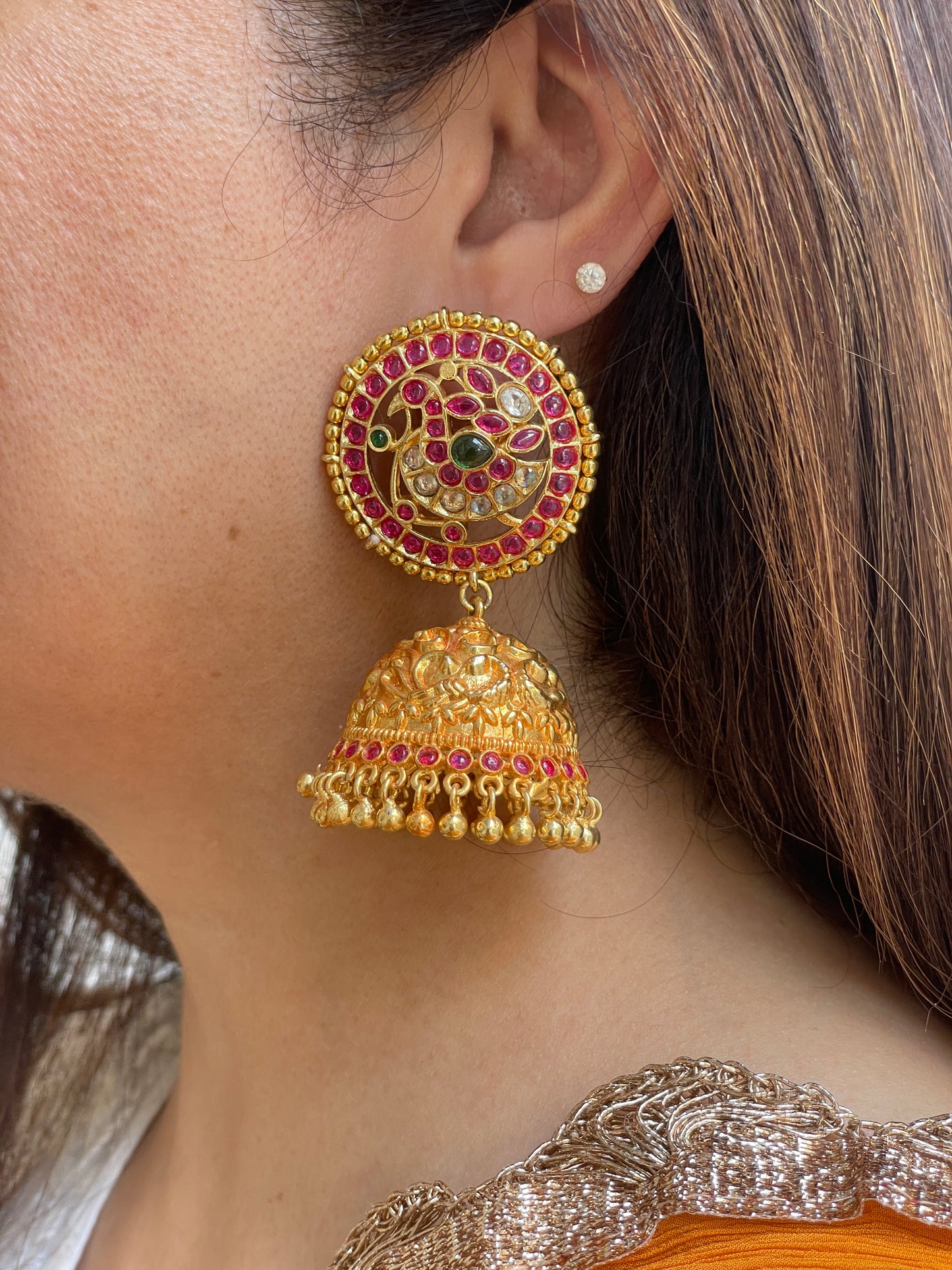 Gold Finish Traditional Temple Jhumkas