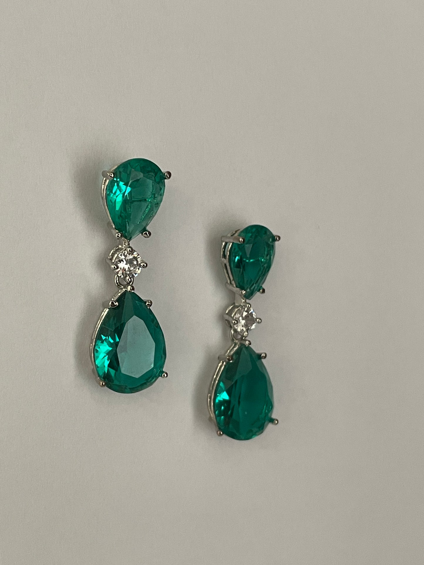 Green Tear Drop Crystal Earrings