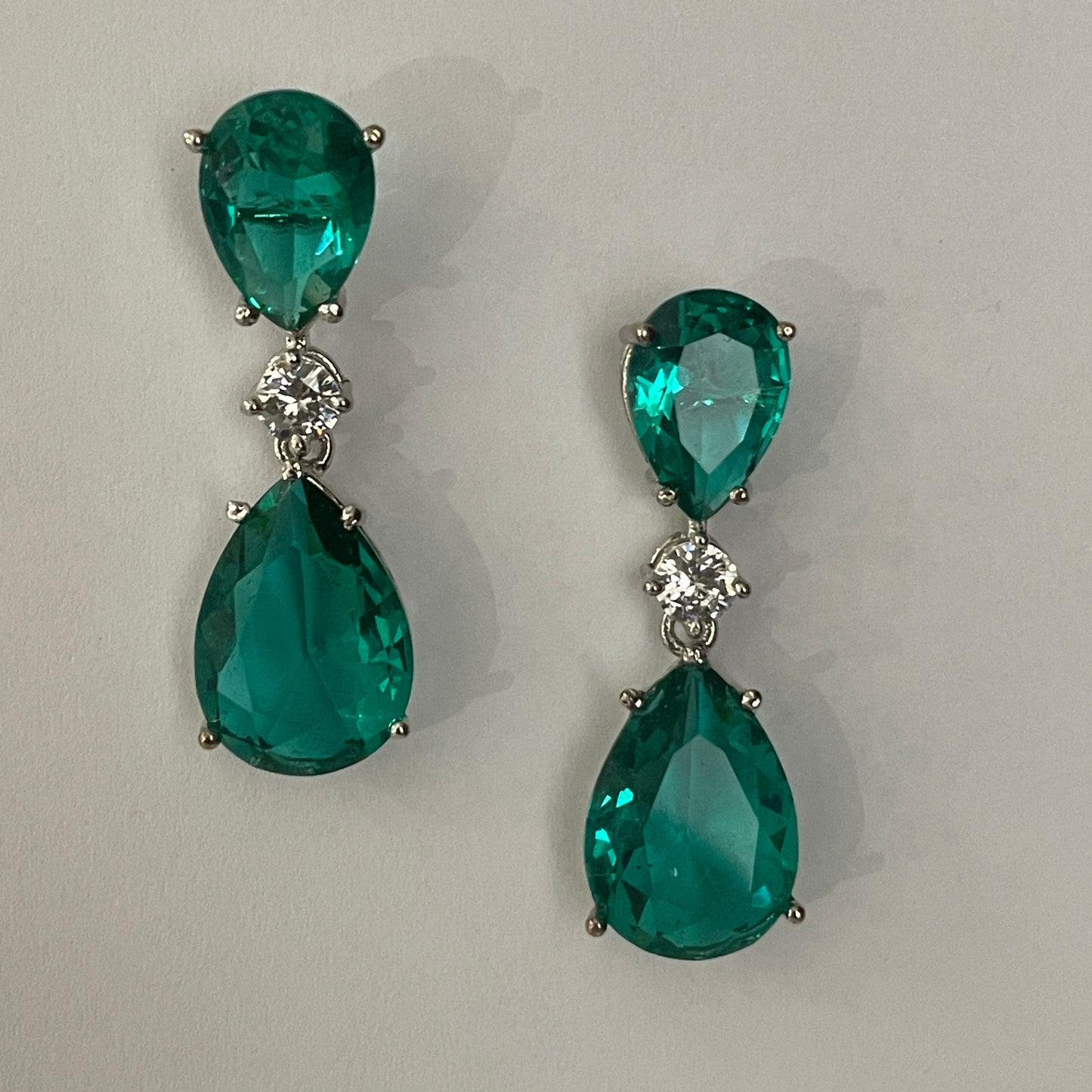 Green Tear Drop Crystal Earrings