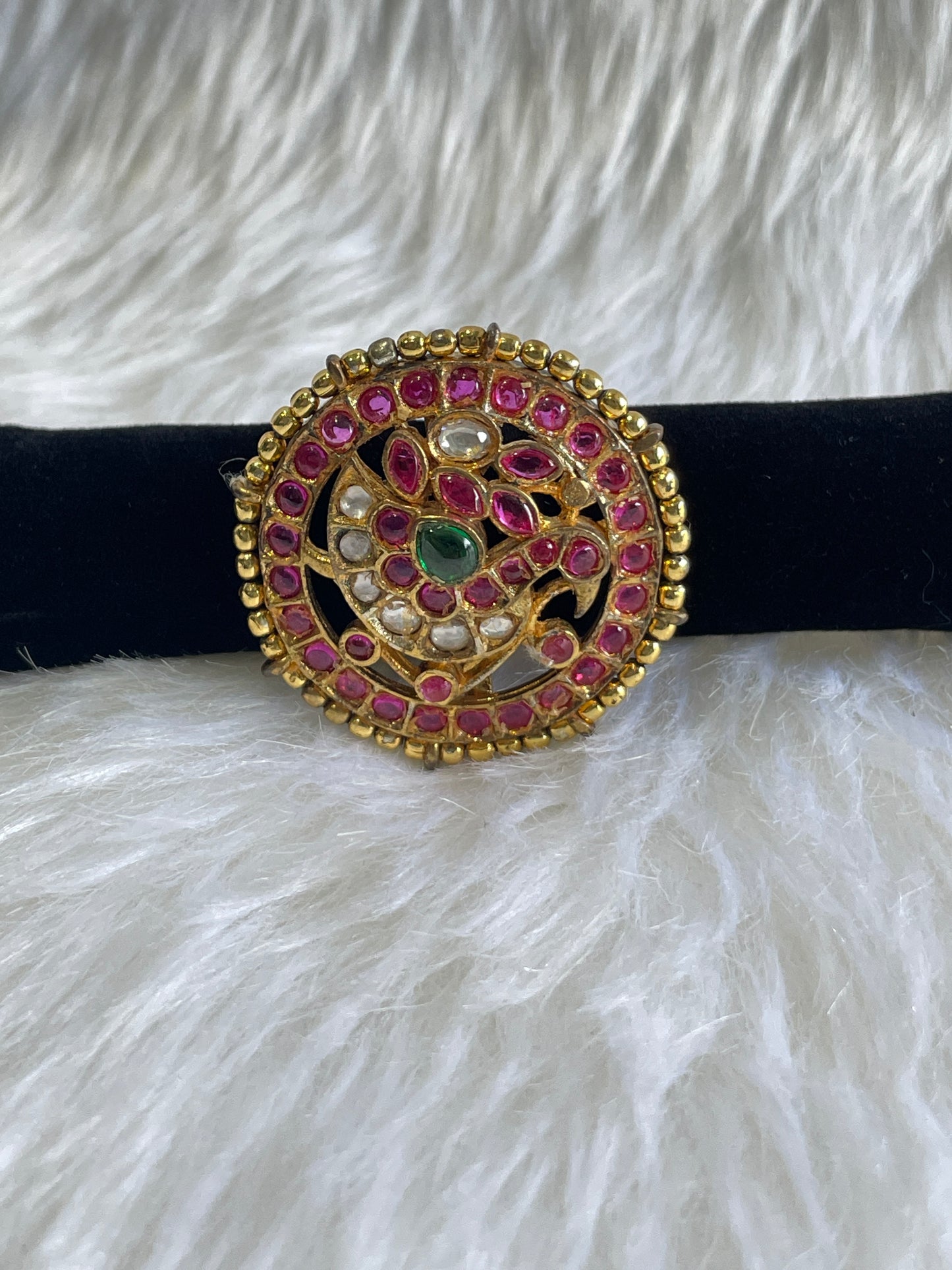 Semi Precious Stone Studded Kundan Ring