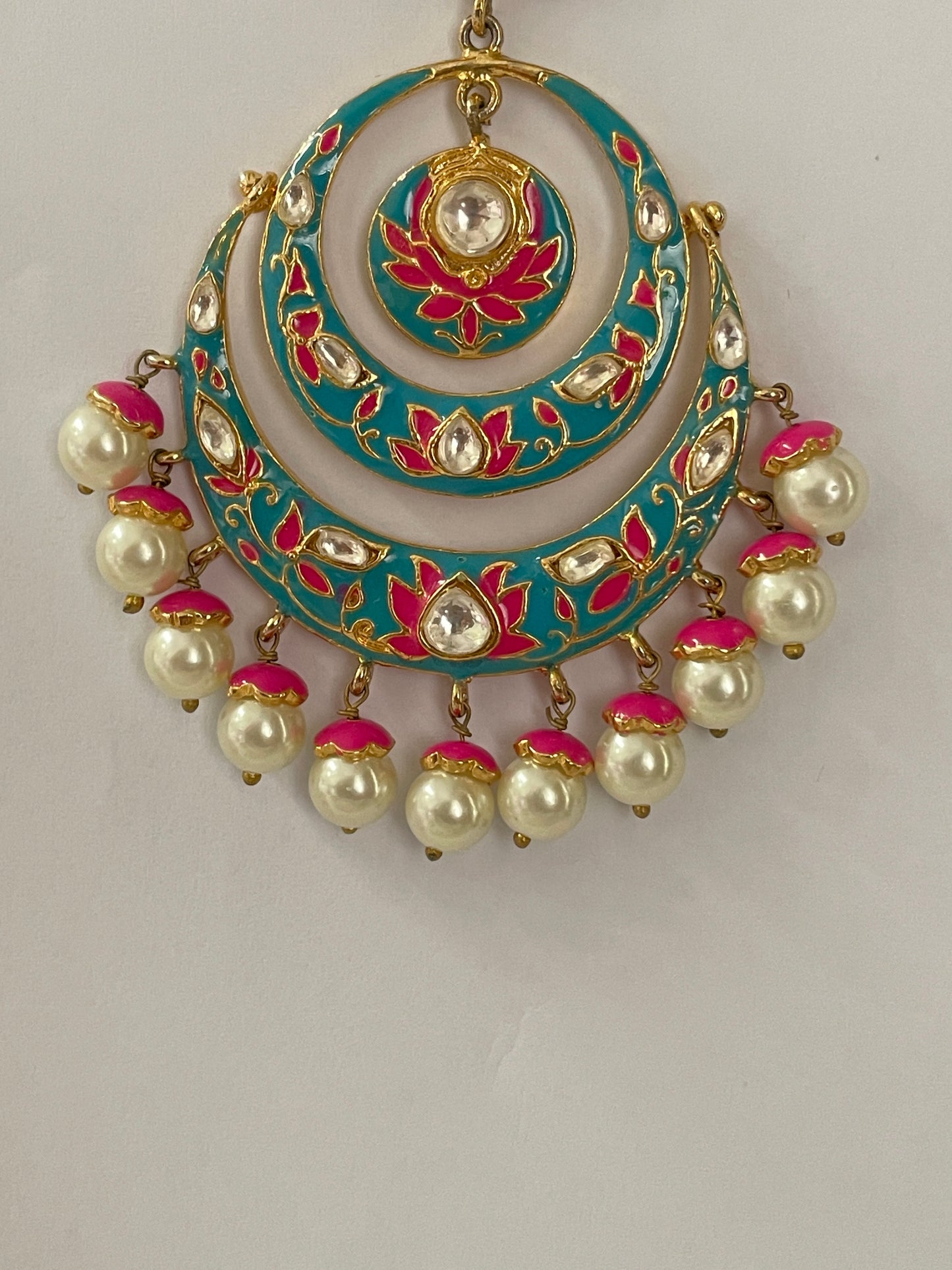 Blue And Pink Enamel Ethnic Earrings