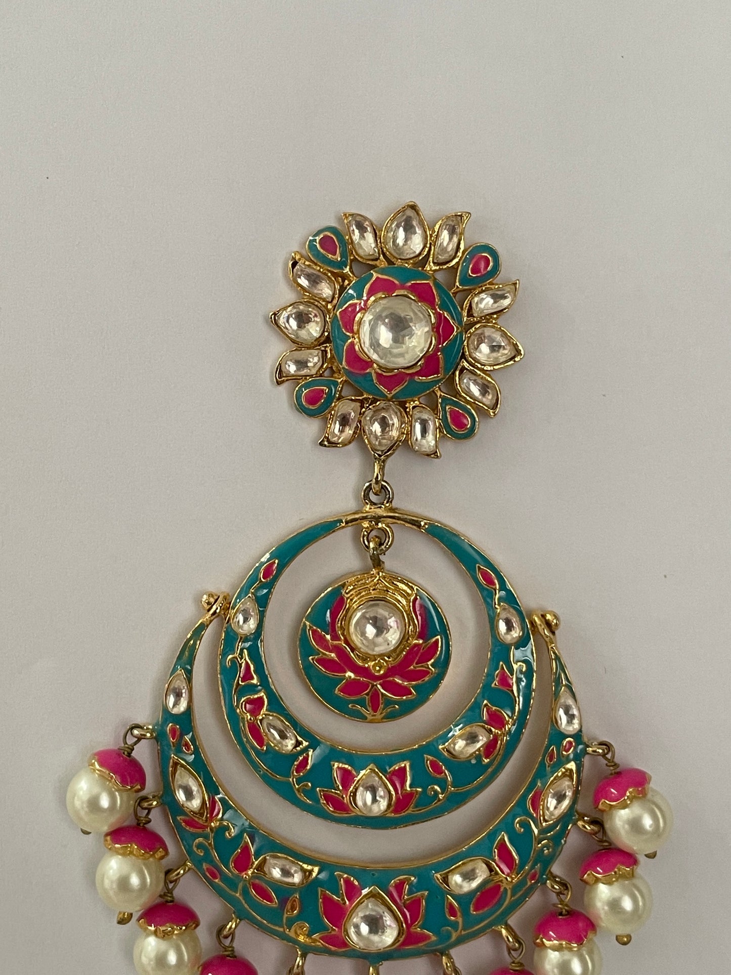 Blue And Pink Enamel Ethnic Earrings