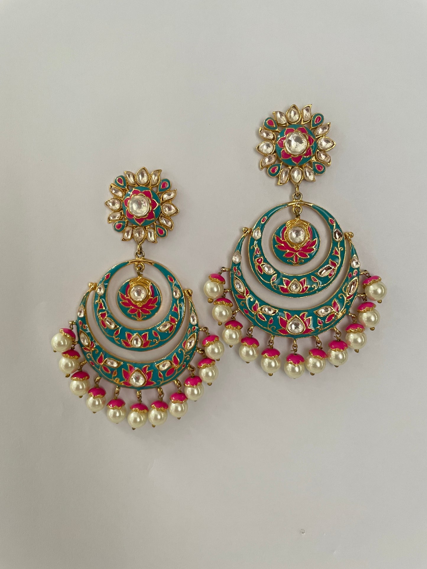 Blue And Pink Enamel Ethnic Earrings