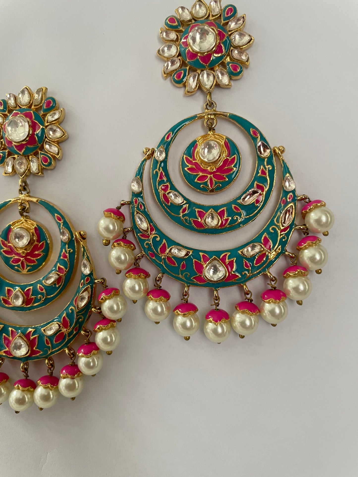 Blue And Pink Enamel Ethnic Earrings