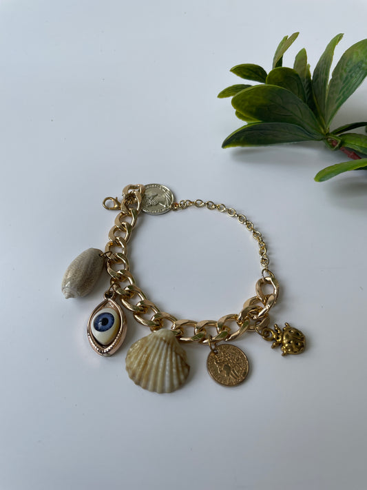 Gold Finish Multiple Charm Bracelet