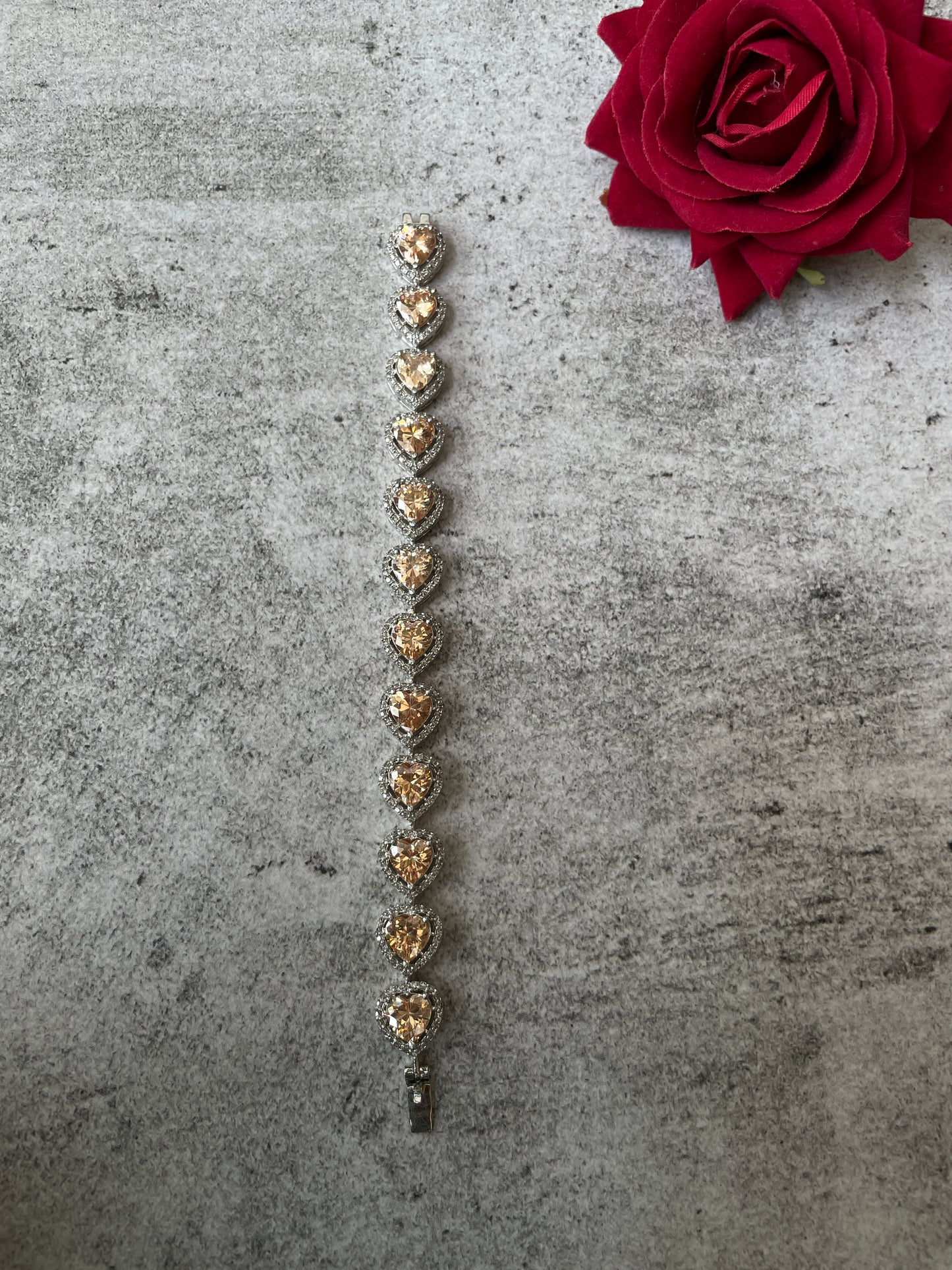 Champagne Stone Studded Heart Zircon Bracelet