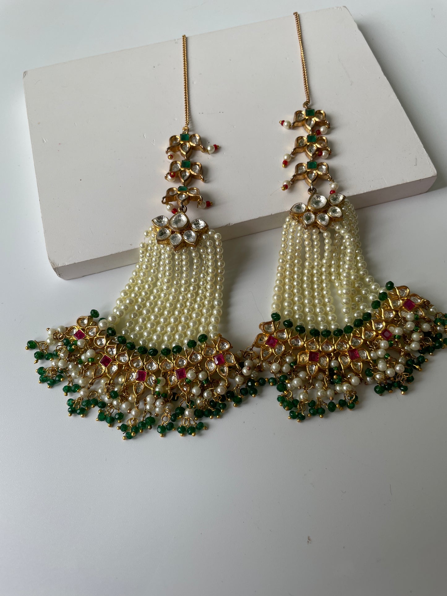 Gold Finish Cascading Pearl and Kundan Dangling Earrings