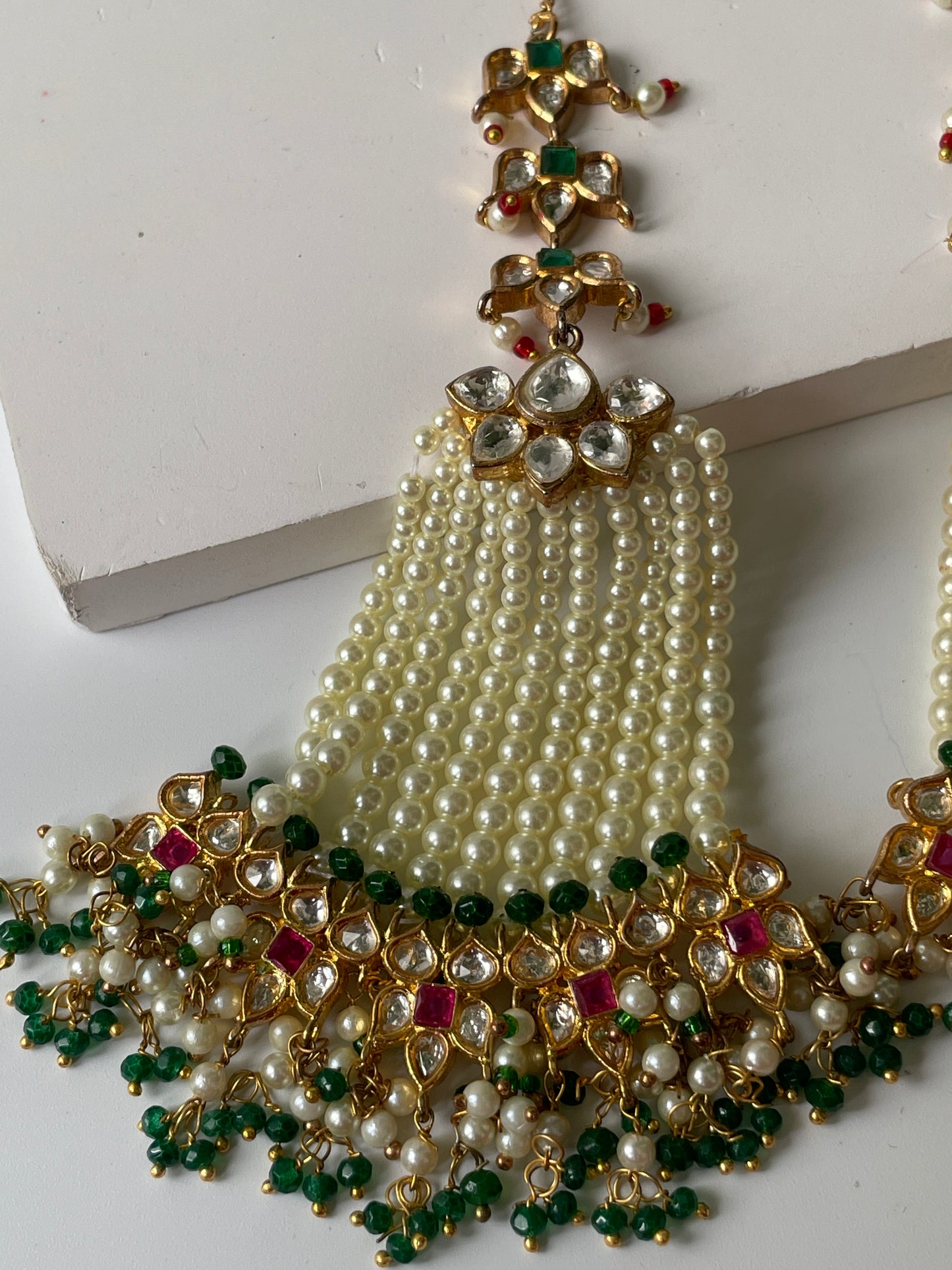 Gold Finish Cascading Pearl and Kundan Dangling Earrings