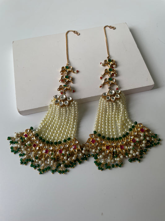 Gold Finish Cascading Pearl and Kundan Dangling Earrings