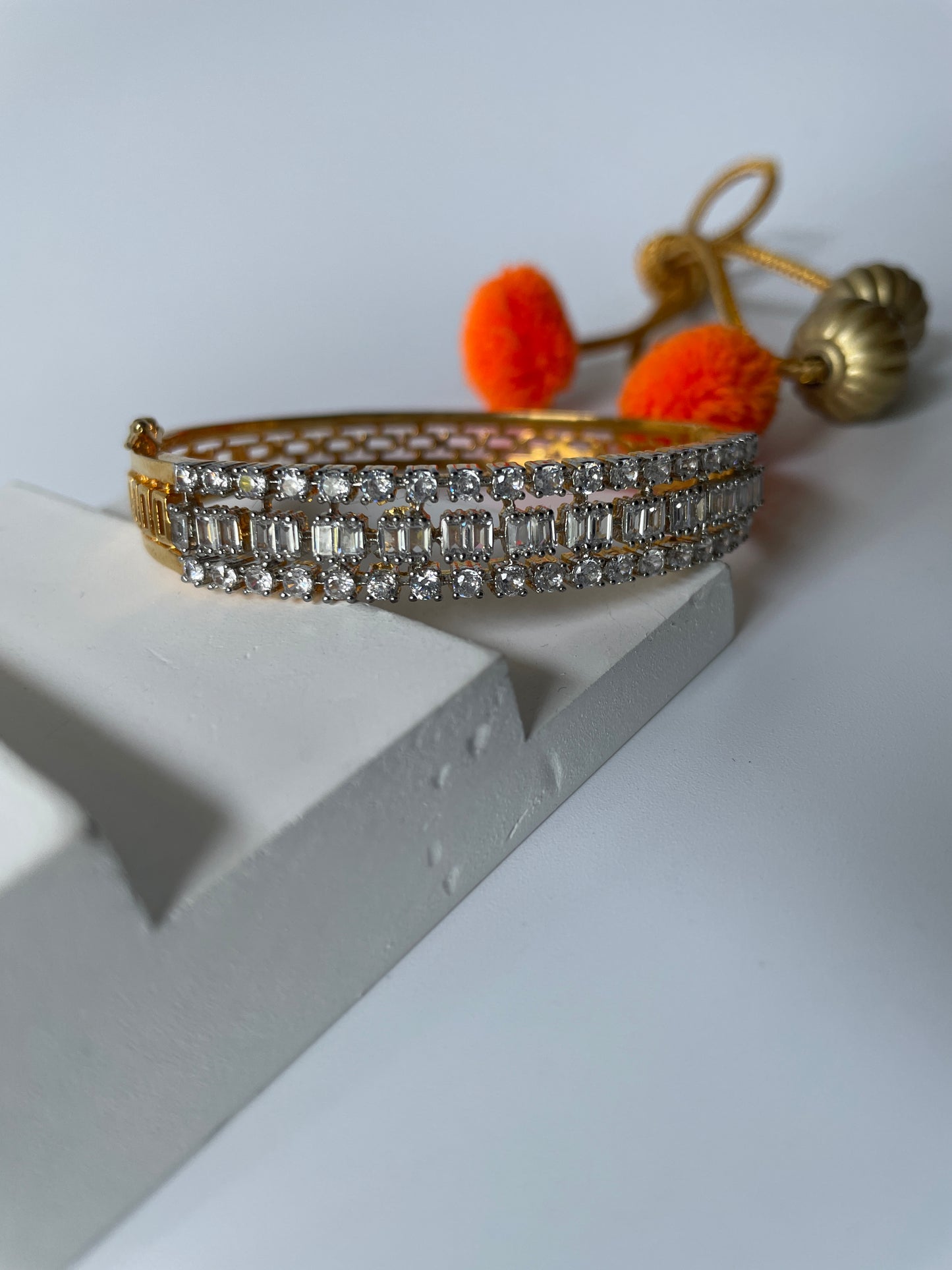 Gold Finish Zircon Studded Openable Bracelet