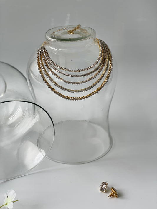 Gold Finished Layered Zircon Studded Necklace Set