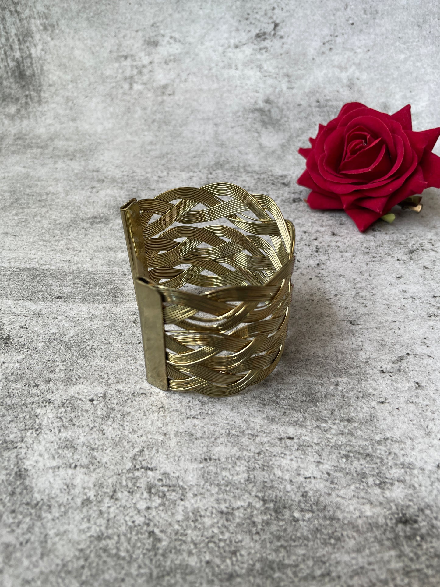 Antique Gold Finish Intertwined Cuff Bangle