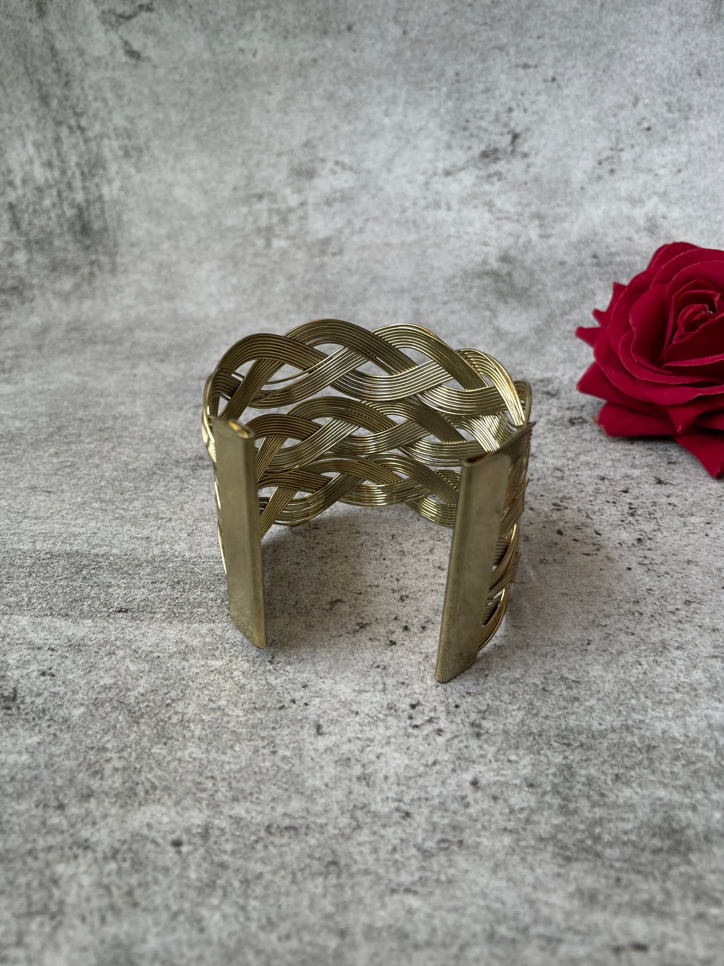 Antique Gold Finish Intertwined Cuff Bangle