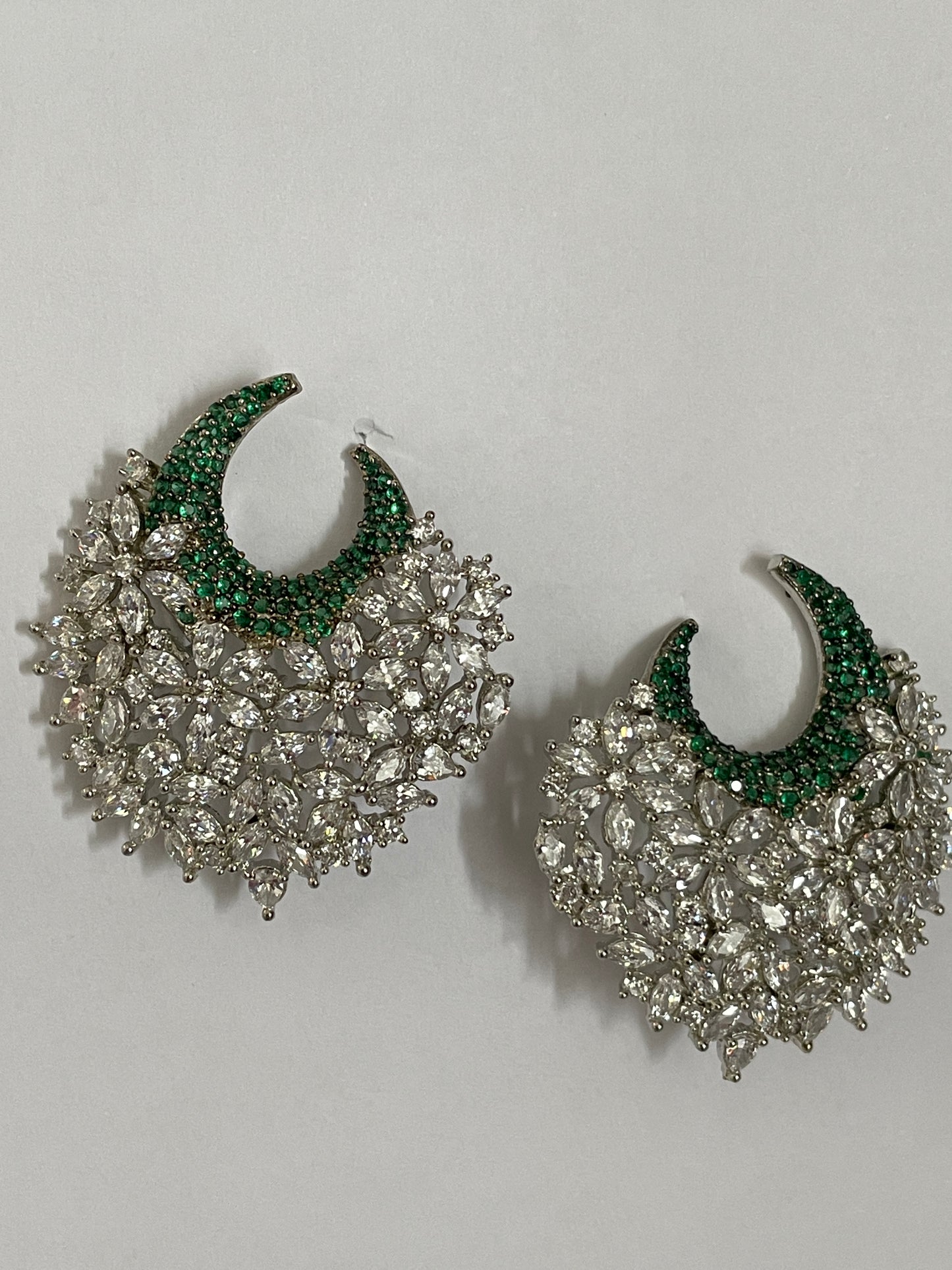 Zircon Studs with Green Stone Studded Moon Accent