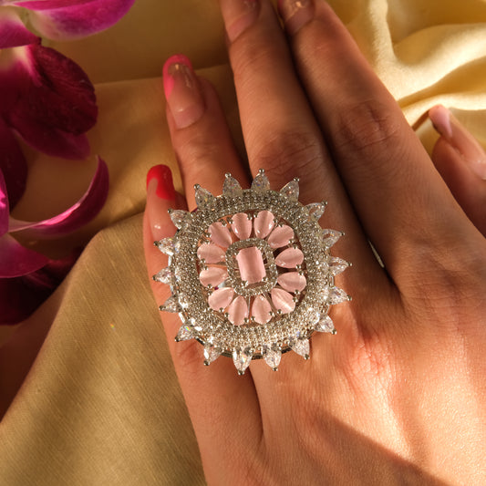 Zircon Diamonds Ring with Pink Stones