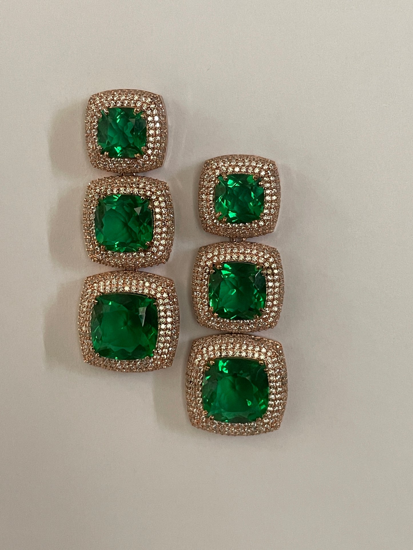 Green Doublet Crystal Earrings with Zircon Detailed Borders