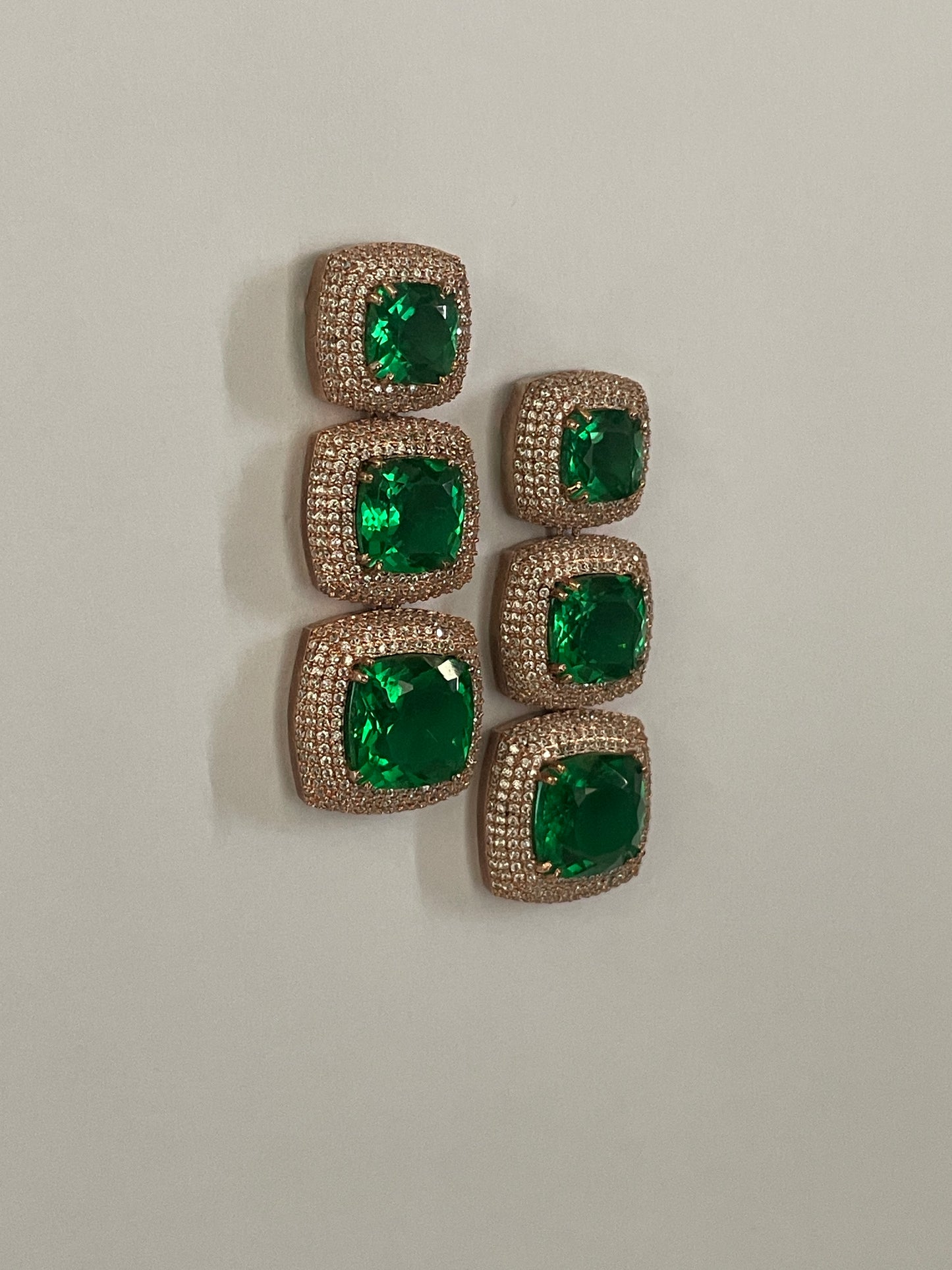 Green Doublet Crystal Earrings with Zircon Detailed Borders