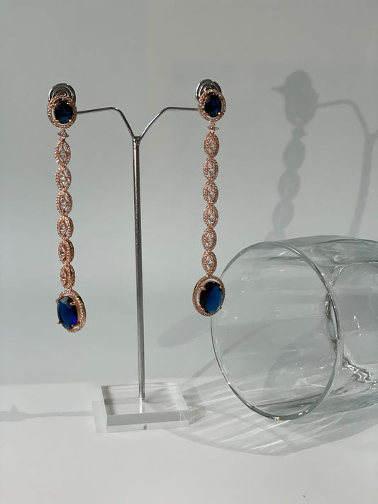 Rose Gold Plated Zircon Long Earrings with pink Stone