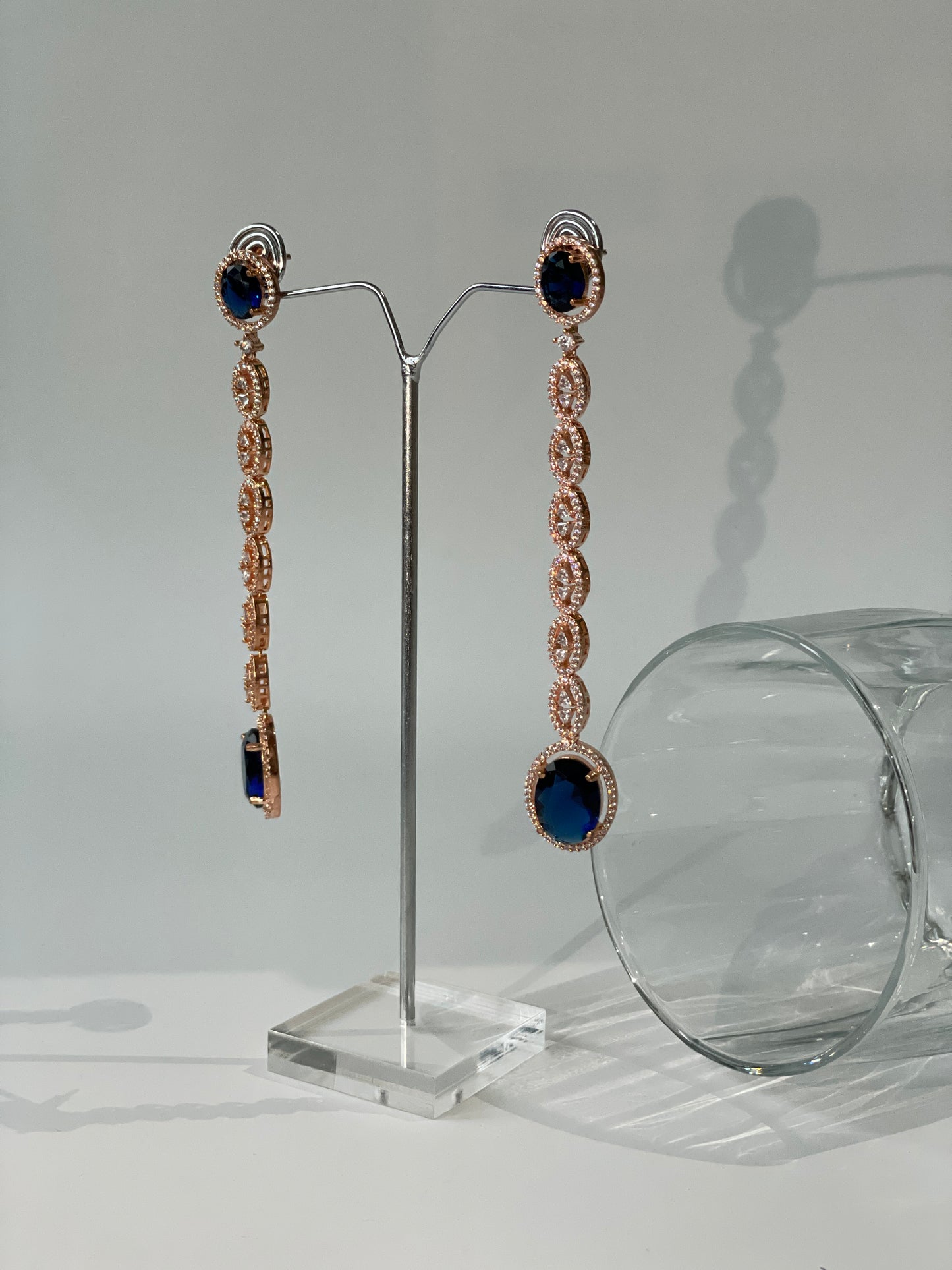Rose Gold Plated Zircon Long Earrings with pink Stone