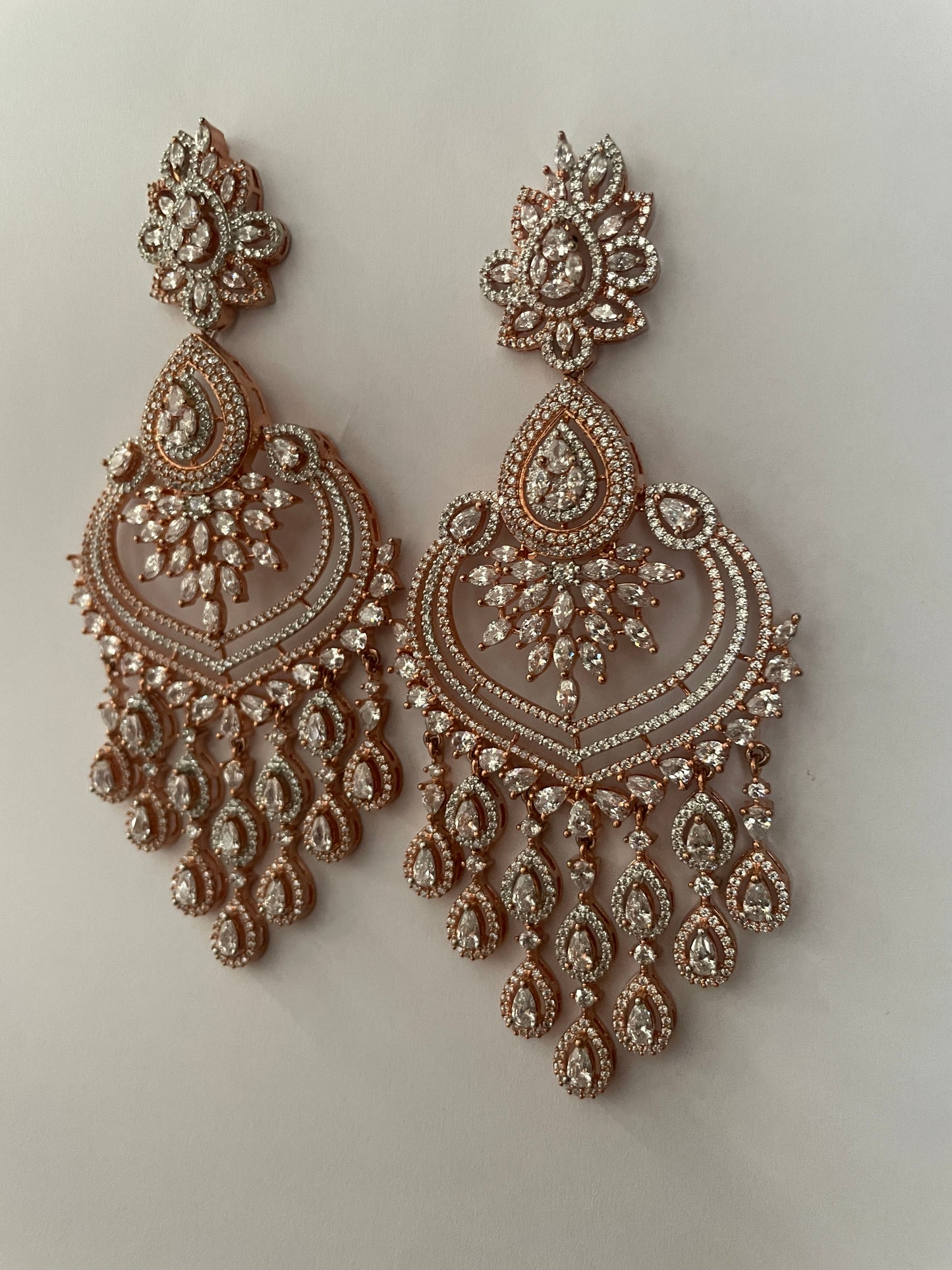 Zircon Chandelier Earrings in Rose Gold Finish