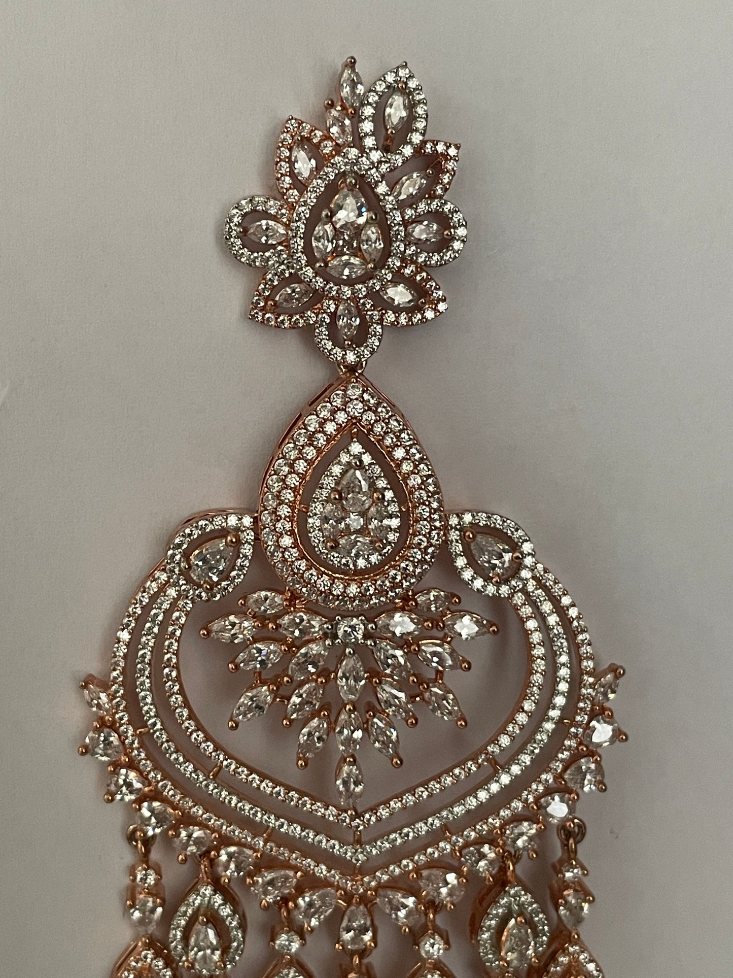 Zircon Chandelier Earrings in Rose Gold Finish