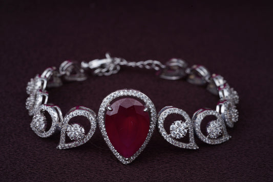 Zircon Bracelet with Red Pear Center Stone