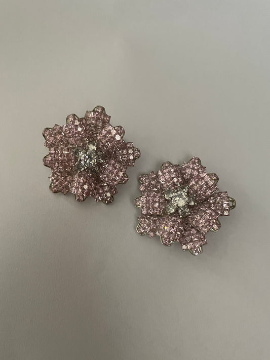 Blush Pink Faux Diamond Rose Silhouette Earrings