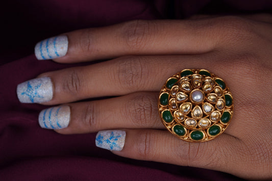 Kundan Green Stone RingStudio6Jewels