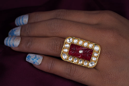 Kundan Ring with Red Carved StoneStudio6Jewels