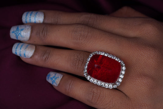 Doublet Crystal Ring with Faux Diamond Accents