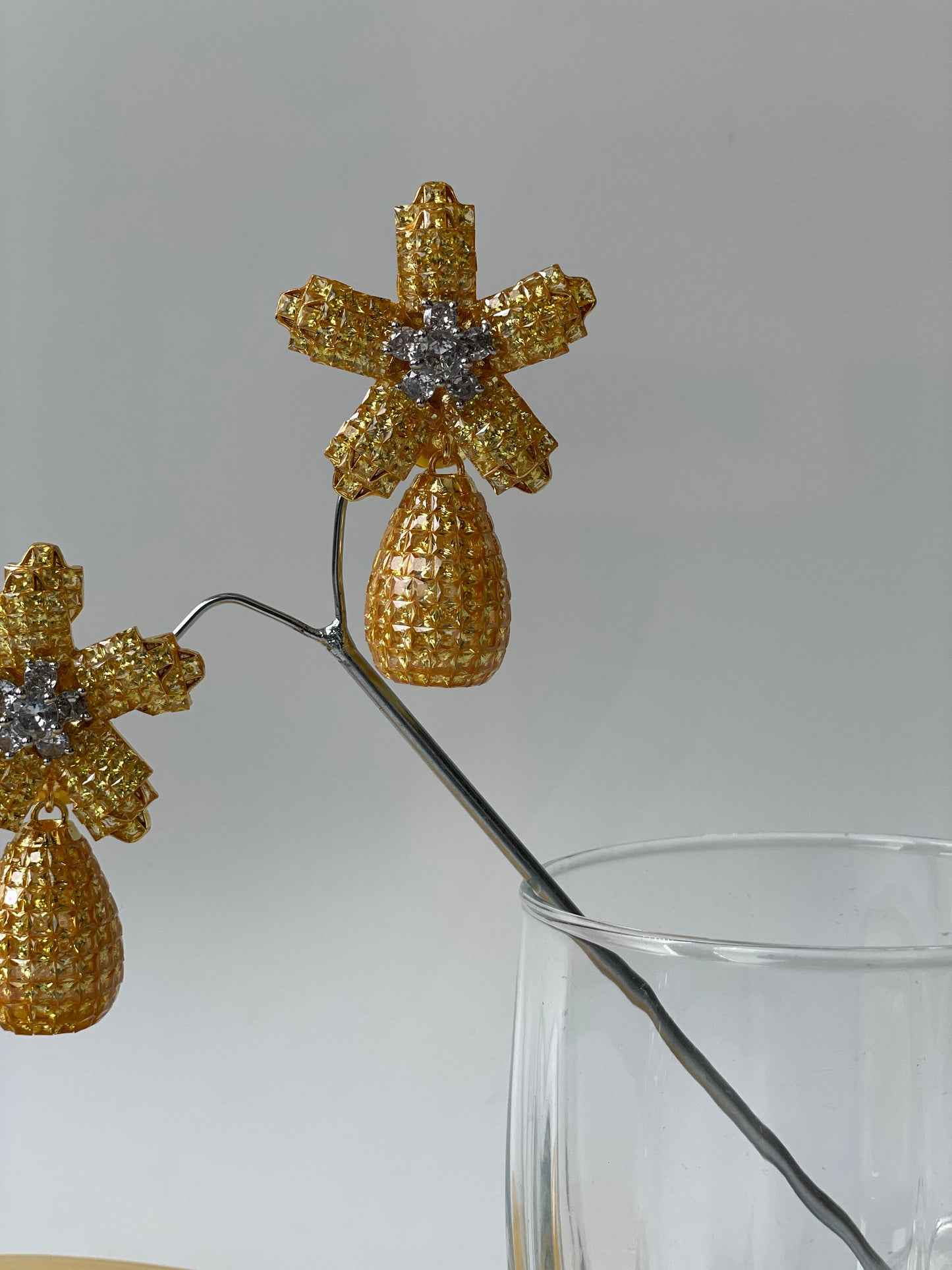 Unique Cut Zircon Floral Earrings