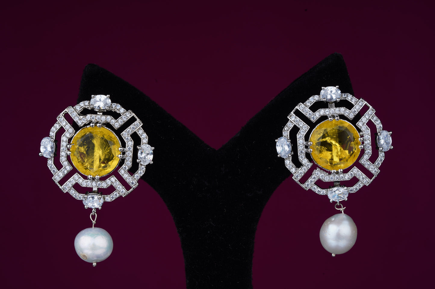 Zircon Studded Earrings with Pearl