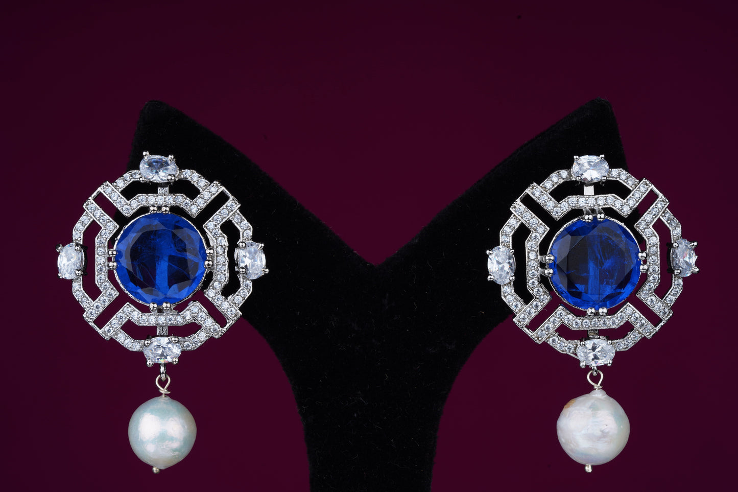 Zircon Studded Earrings with Pearl