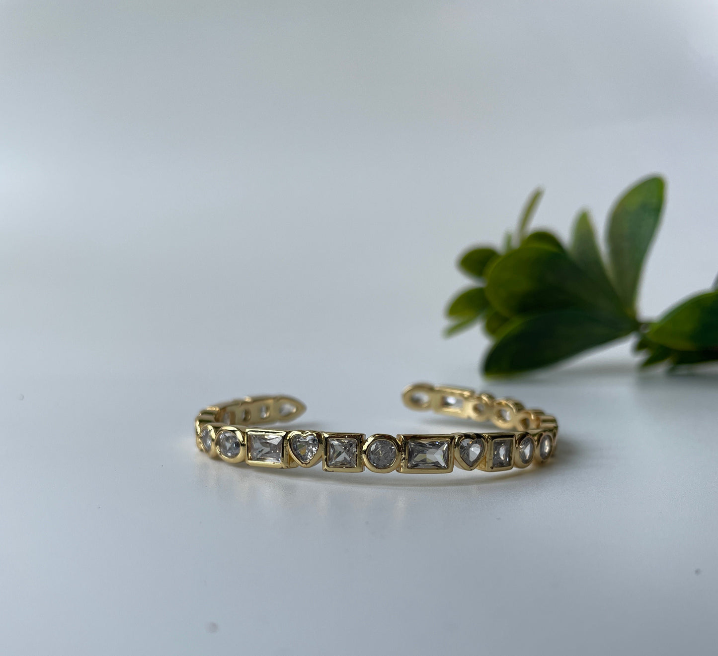 Gold Finish Zircon Open Cuff Bangle