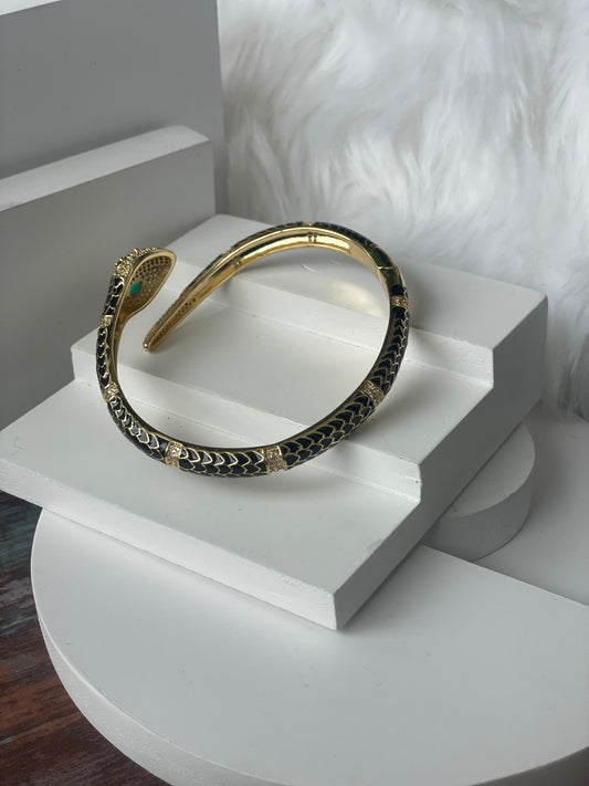 Studded Wrap Snake Bracelet with White Enamel